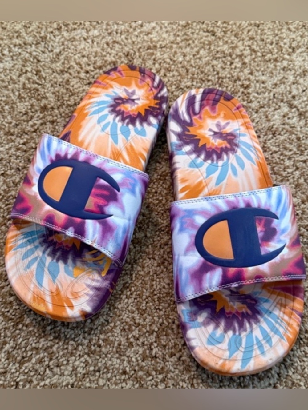 Champion Women’s Tie-Dye Slides Sandals - Purple, Orange & Blue